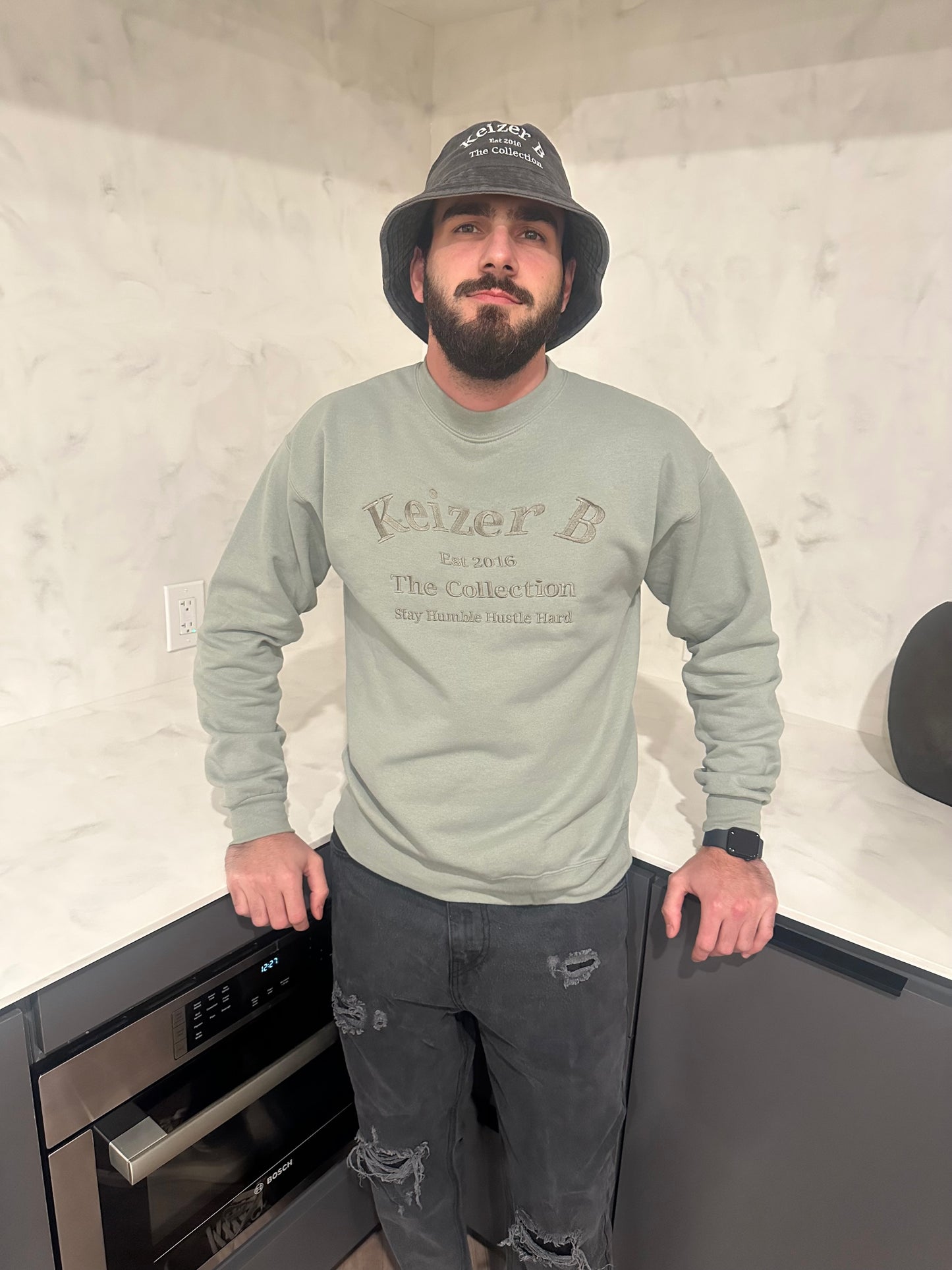 Sage Green Crew Neck Sweater Men