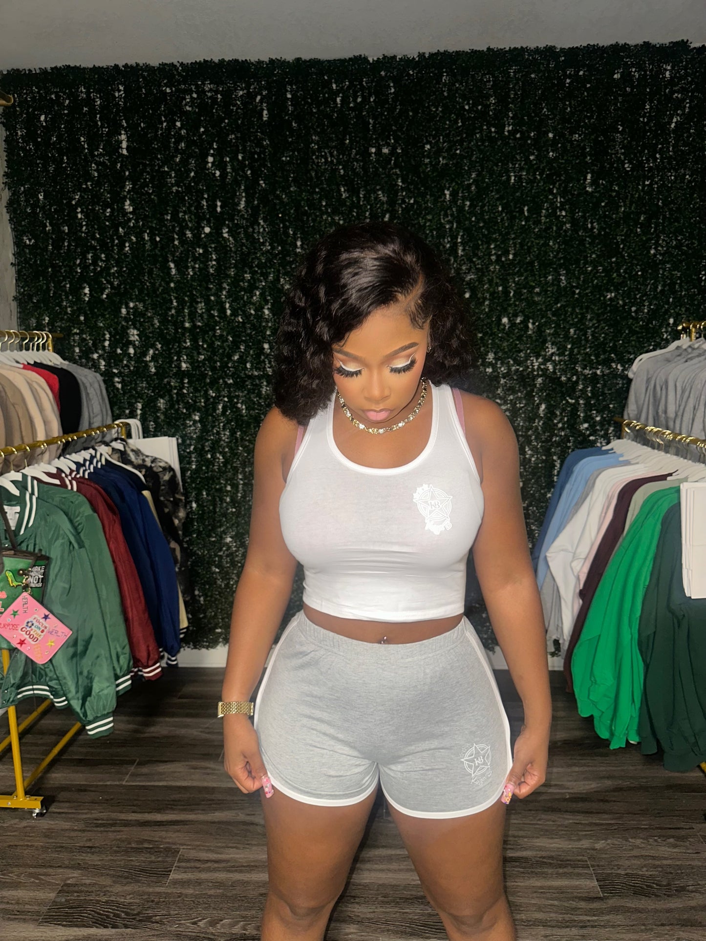 The GRAY KB STAR LOGO WOMEN SHORT SET.