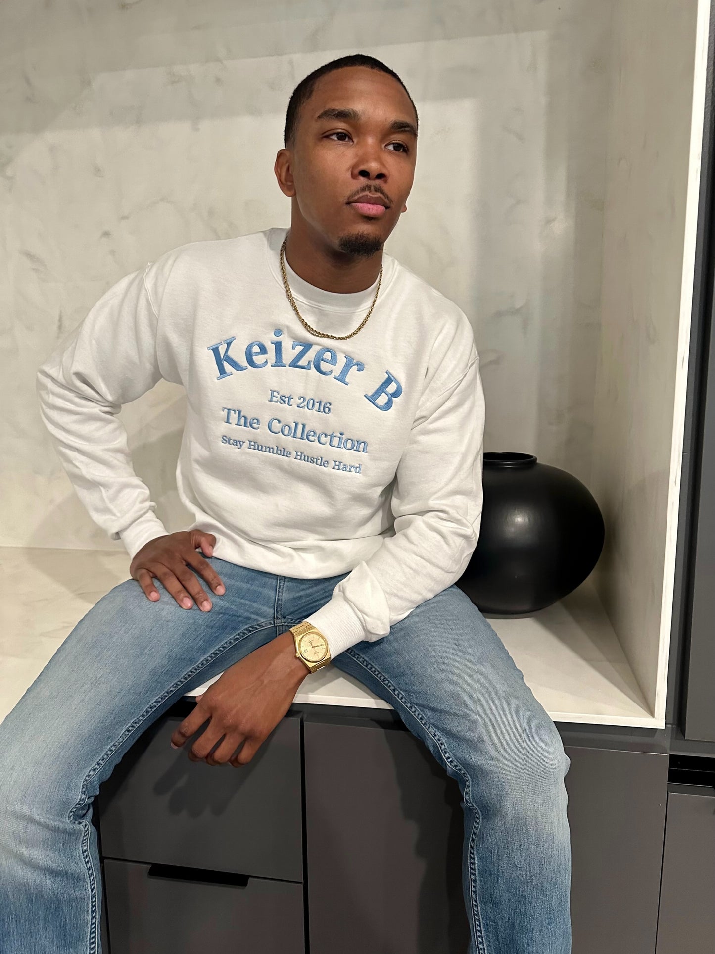 White Crew Neck Sweater Men