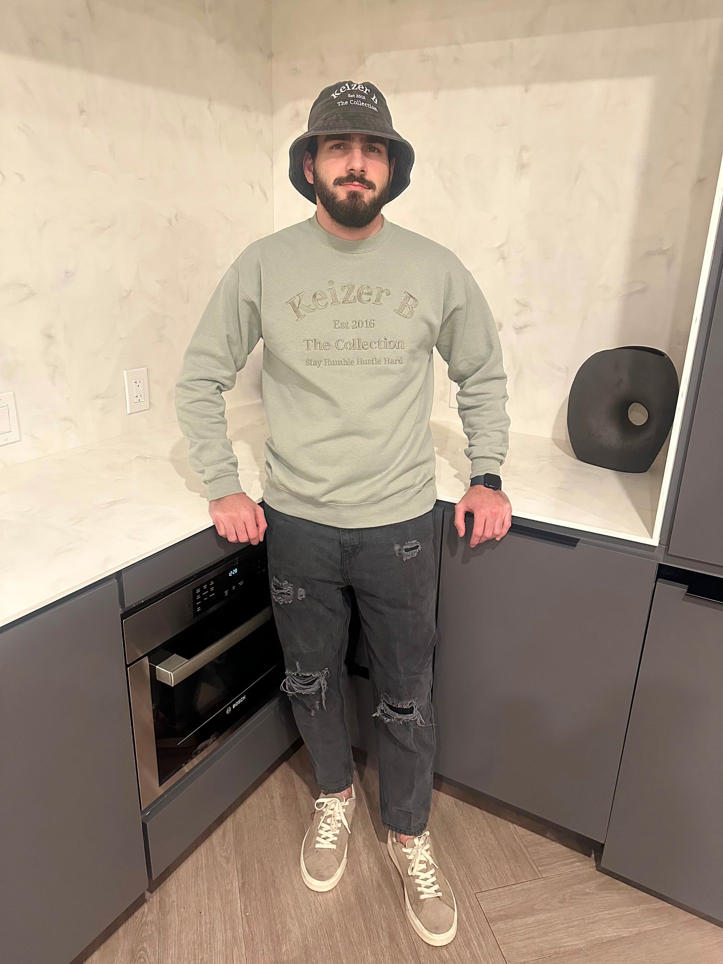 Sage Green Crew Neck Sweater Men