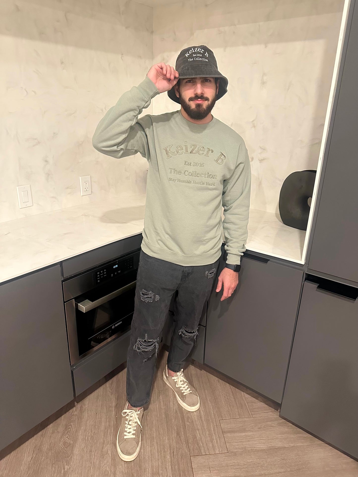 Sage Green Crew Neck Sweater Men