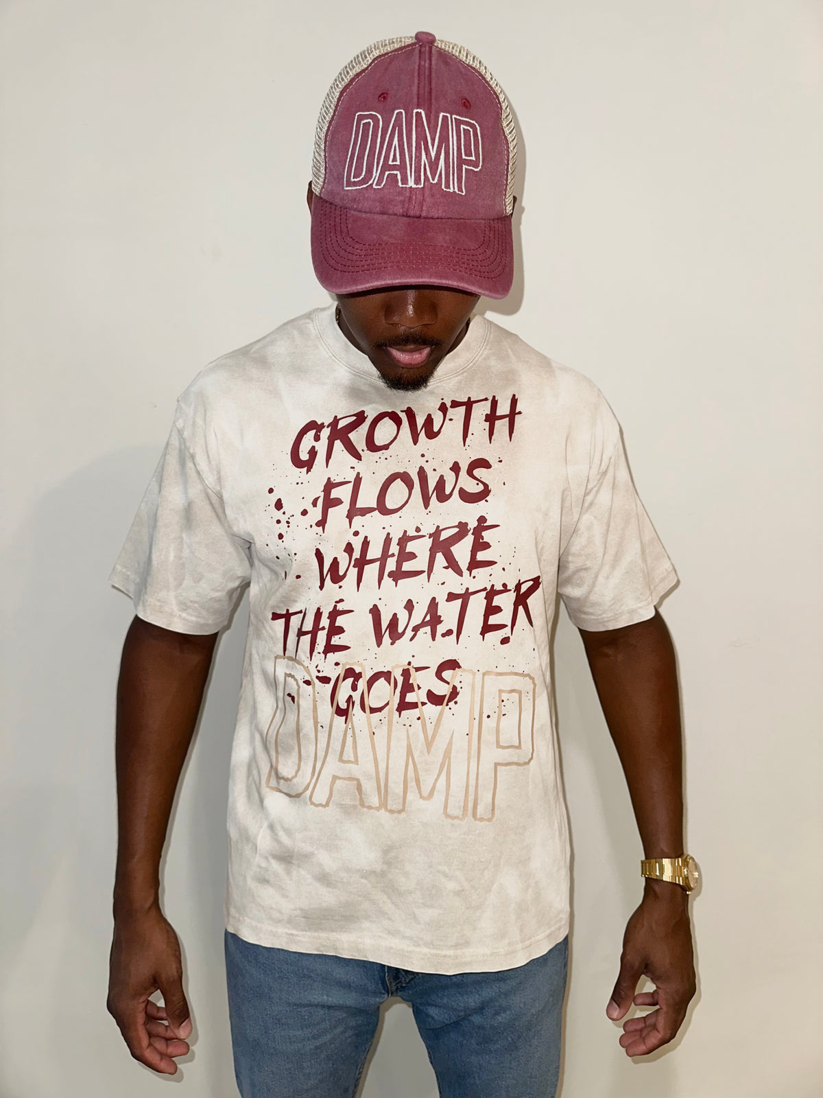 BEIGE DAMP GROWTH FLOWS MEN T SHIRT