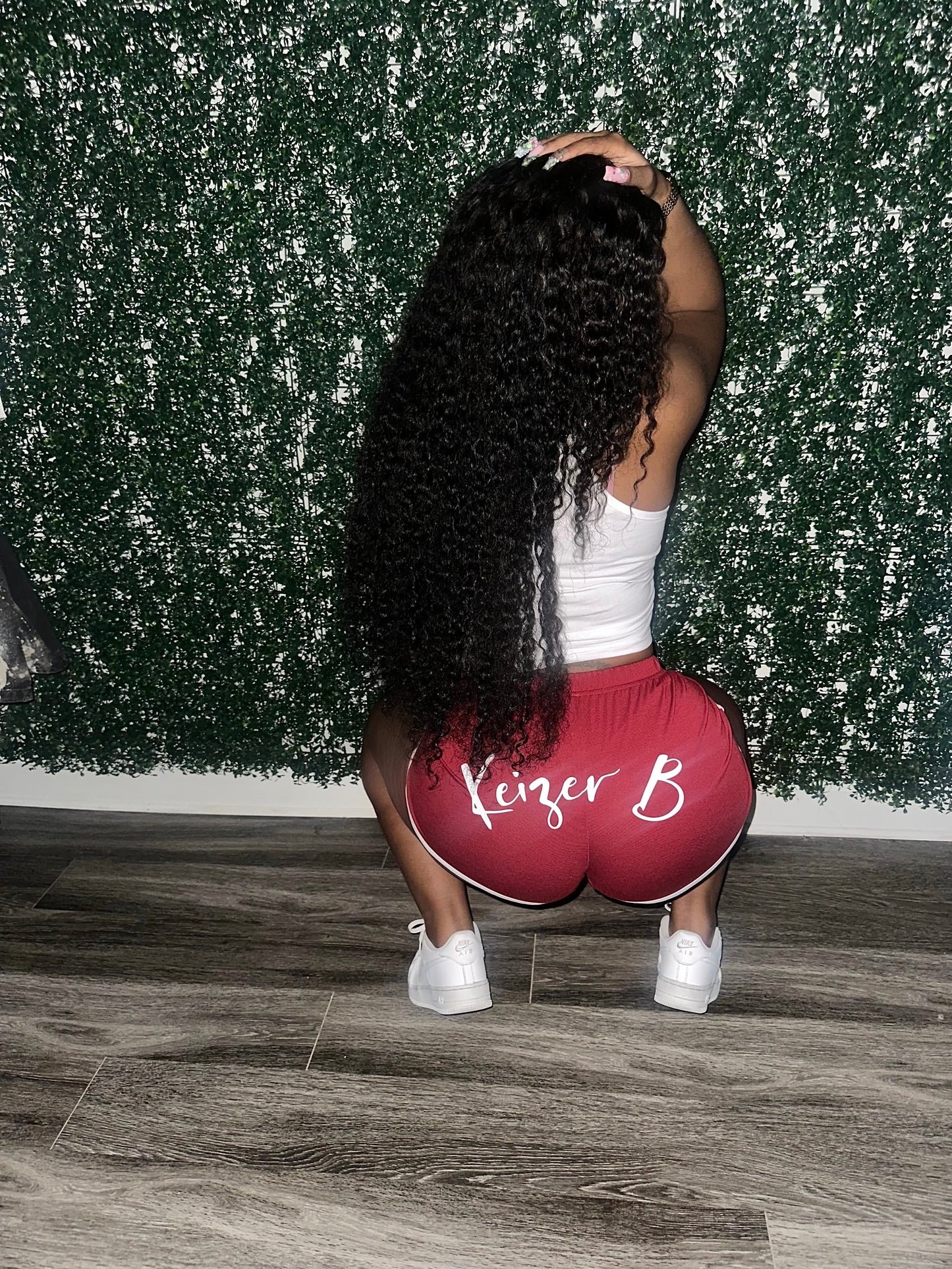 The BURGUNDY KB STAR LOGO WOMEN SHORT SET.