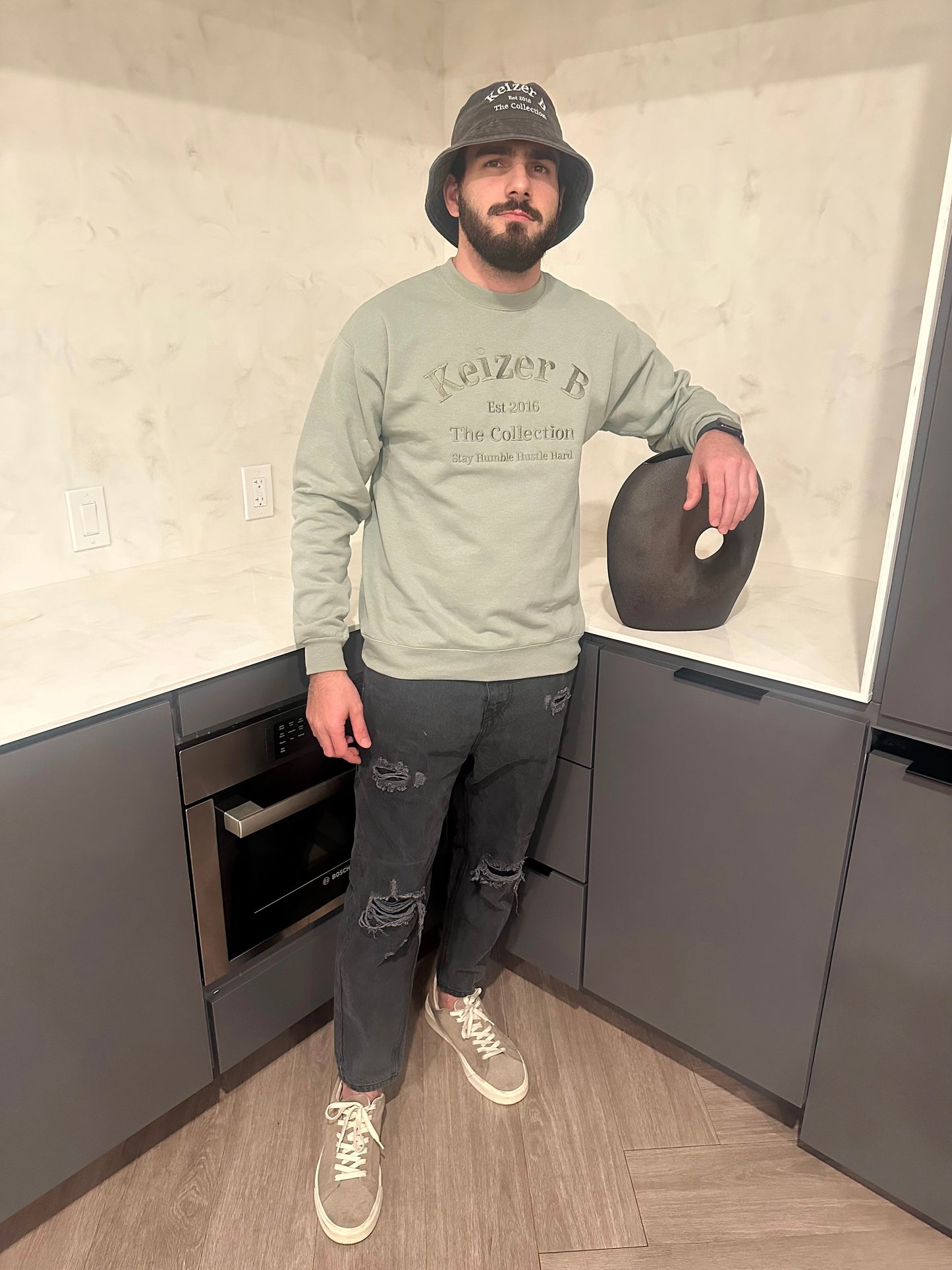 Sage Green Crew Neck Sweater Men
