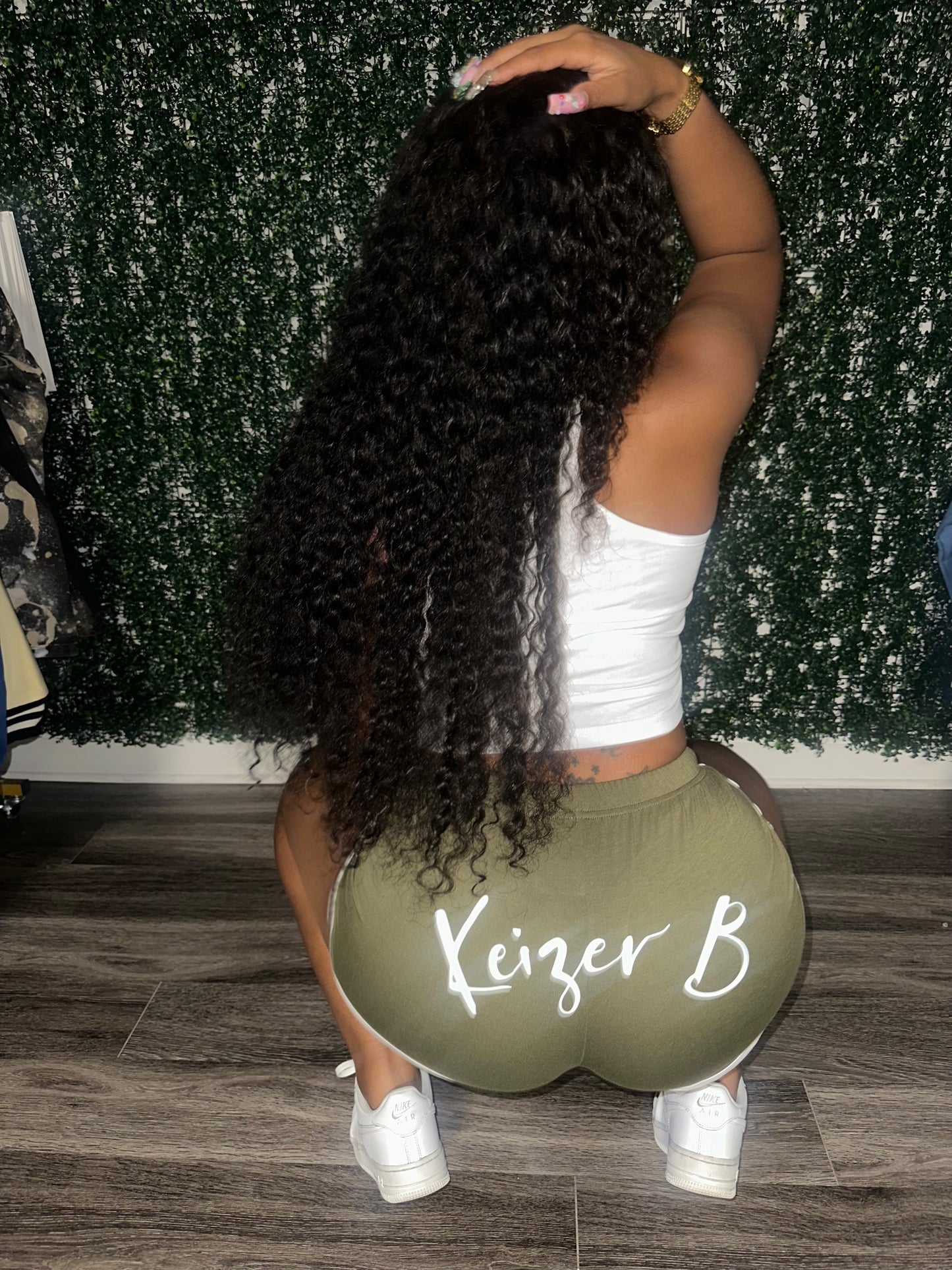 The OLIVE GREEN KB STAR LOGO WOMEN SHORT SET.