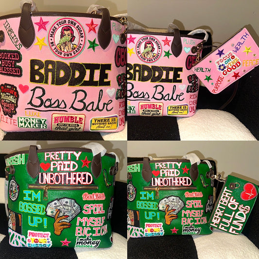 The “Baddie Boss Babe” Tote Custom made Handbag w/ Attached Wallet