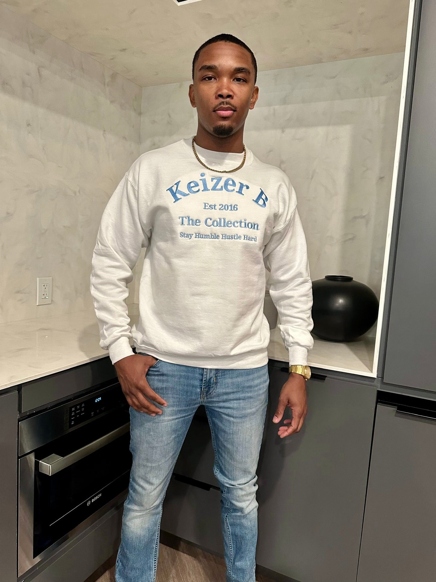 White Crew Neck Sweater Men