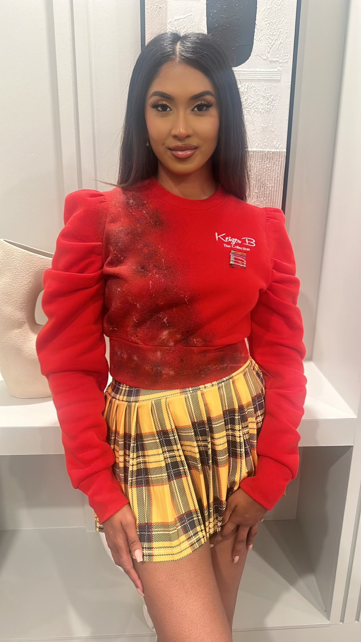 The Red “Galaxy” Puffy Shoulder Sweater