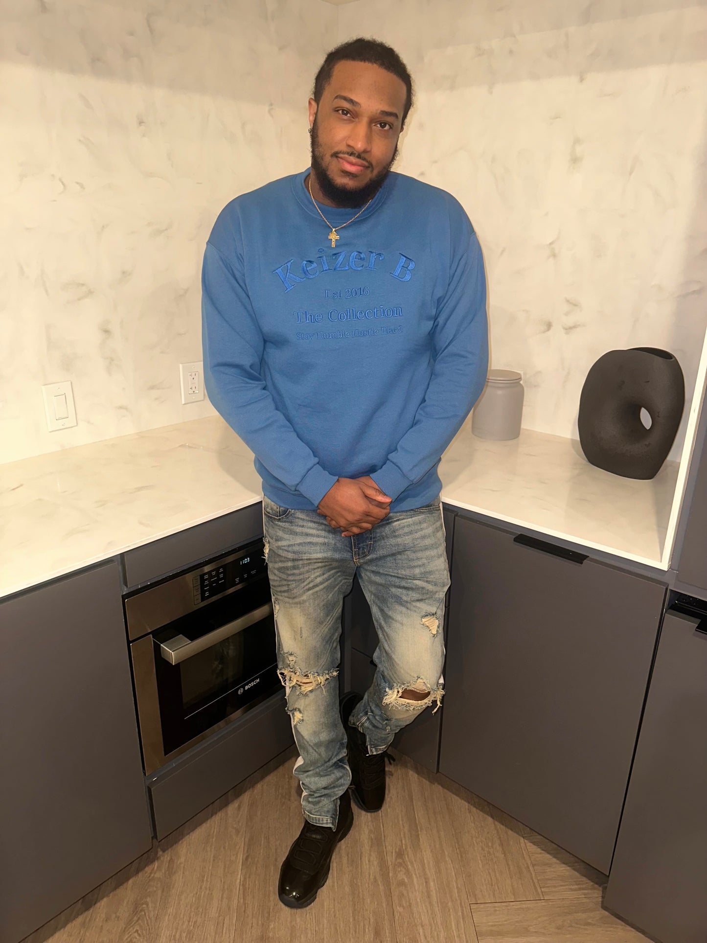 Denim Blue Crew Neck Sweater Men